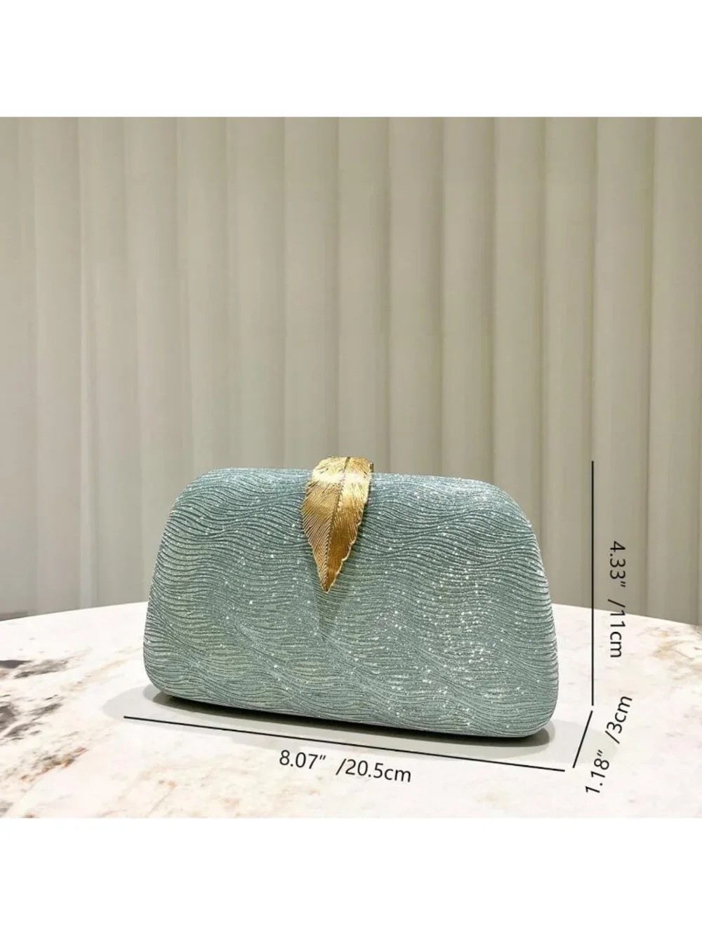 👜Women's Light Green Banquet Bag Dinner Clutch With Metallic Leaves Clasp